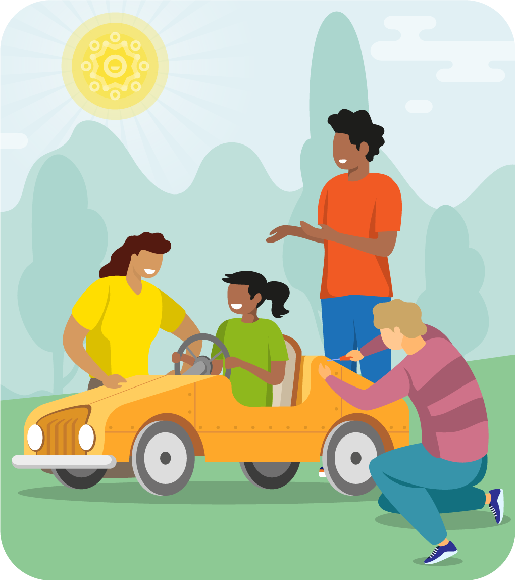 Image of people working on a soapbox car